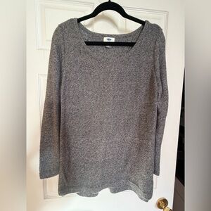 Old Navy overlap-back sweater, lightweight marled knit.
